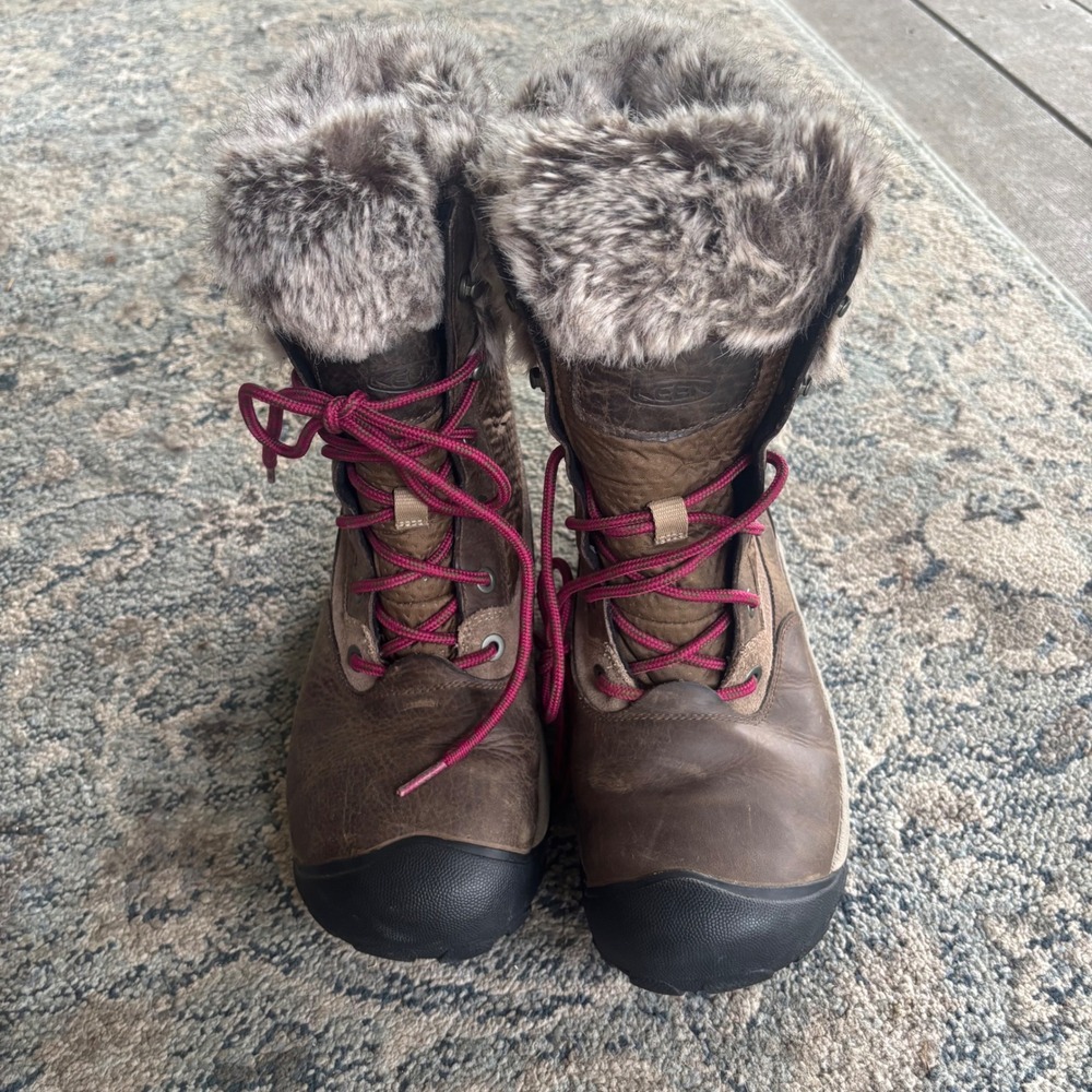 Keen Waterproof Winter Boots Brown Leather Faux Fur Insulated Women's 10 - Picture 4 of 9